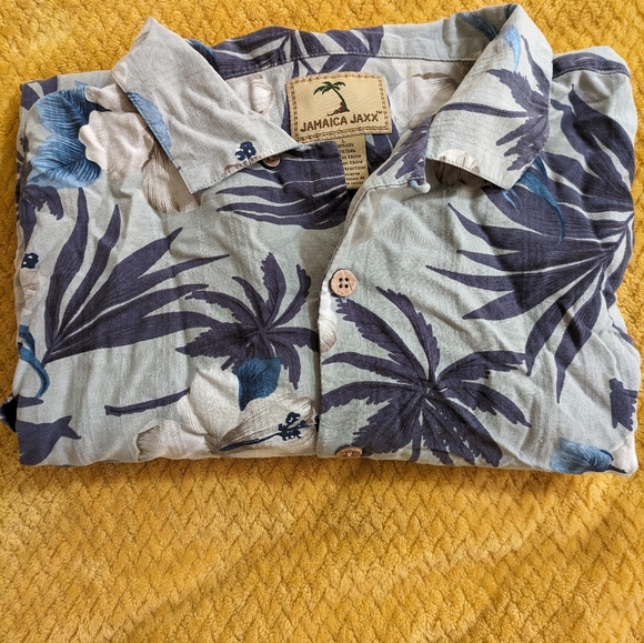 Jamaica Jaxx palm tree hibiscus Print Silk Shirt - L - Picture 8 of 8